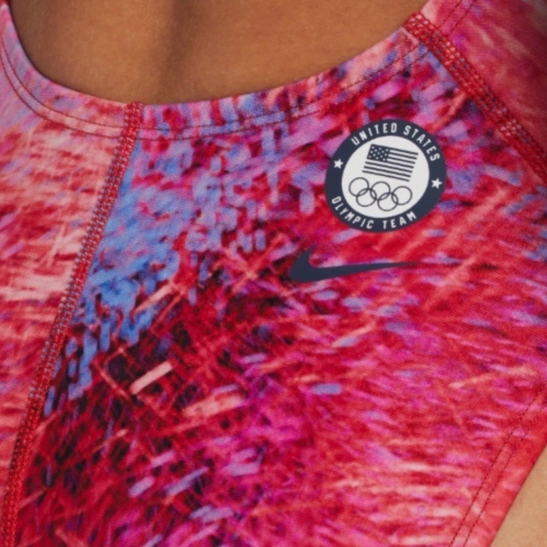 Nike HydraStrong USA Olympic Team One Piece Swimsuit NESSE034 Pink Blue 38/12