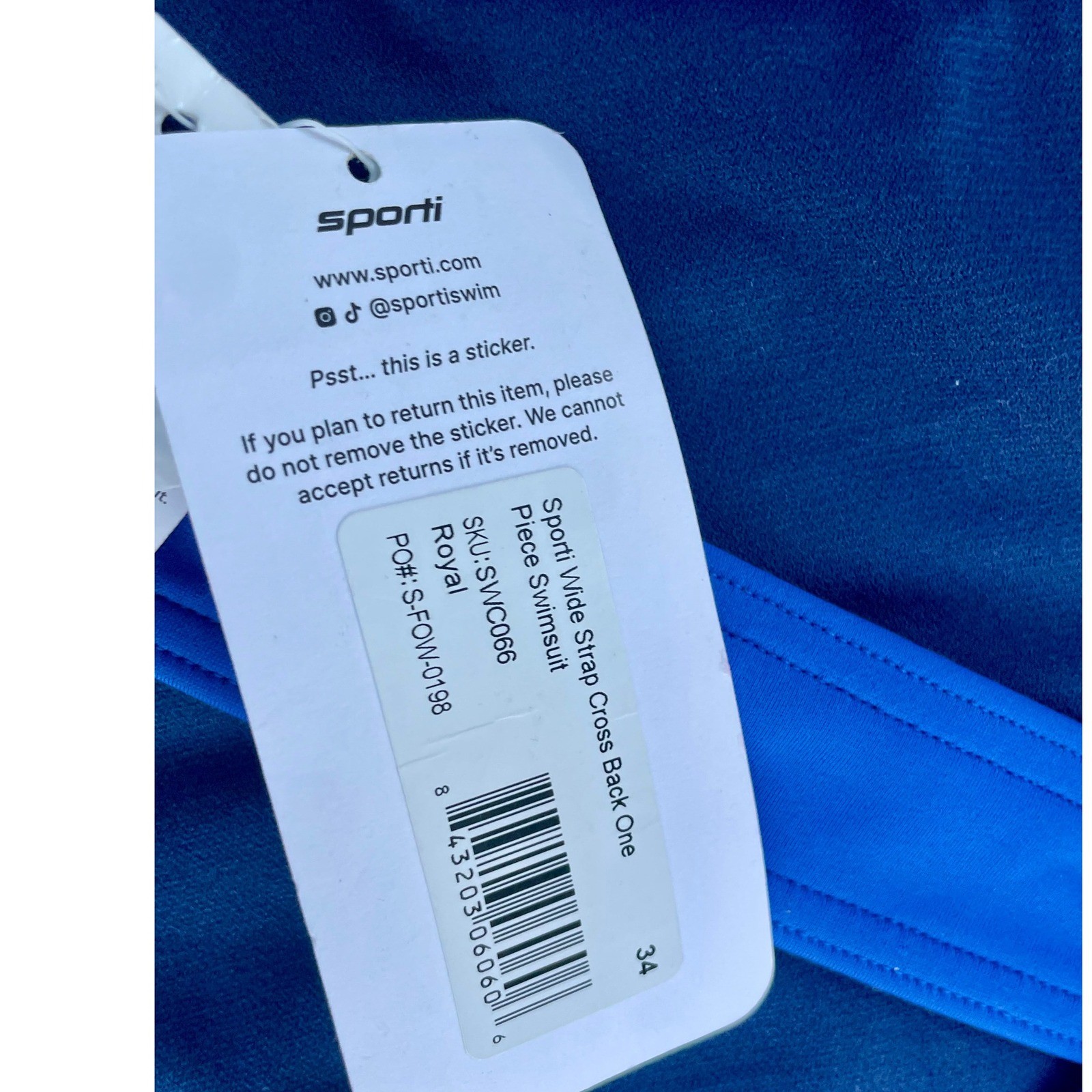 Sporti Womens Wide Strap Cross Back One Piece Swimsuit Royal Blue 34 NEW