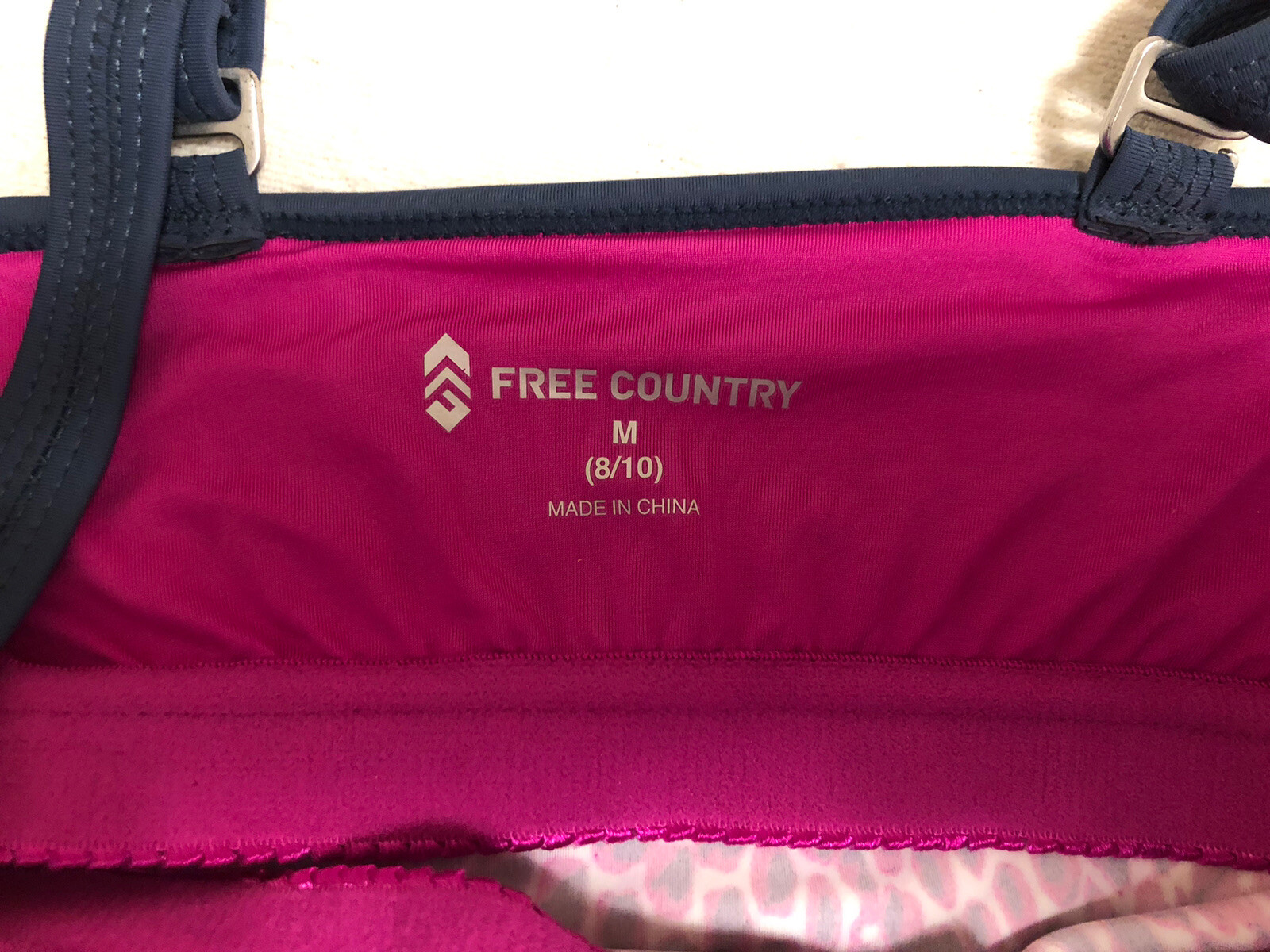 NWOT Free Country 2 Piece Women’s Swim Suit-Never Worn,TopM,BottomL,Fuchsia/Grey