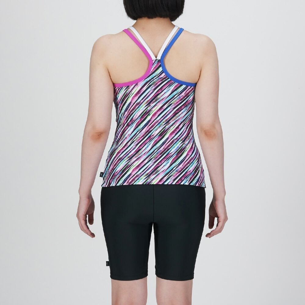 Mizuno Women’s Aqua Fitness Two-Piece Set (with anti-roll buttons) Wave Stripe