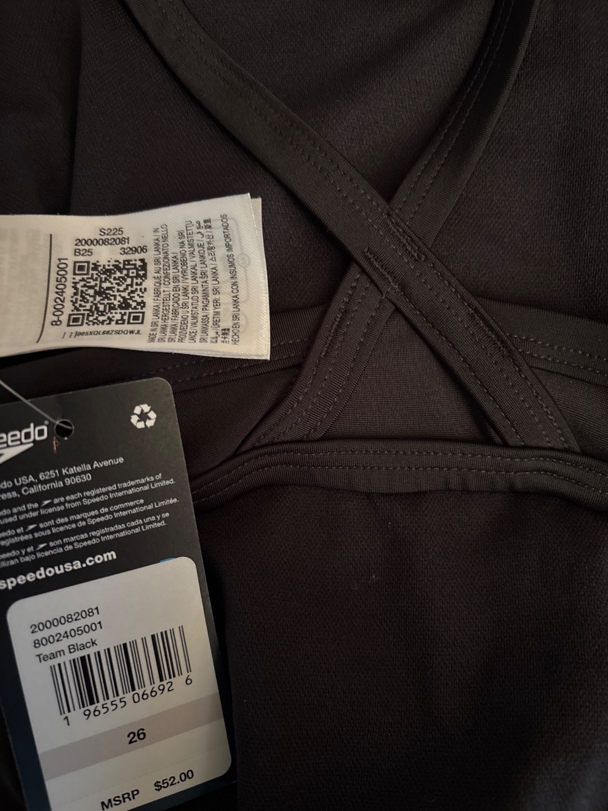 NWT-Speedo Competitive One Piece swimsuit Black Swimsuit Size 26.