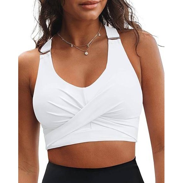 MSRP $33 GRAPENT Women’s M White Swim Bikini Tops Only Twist Front Ruched Ba