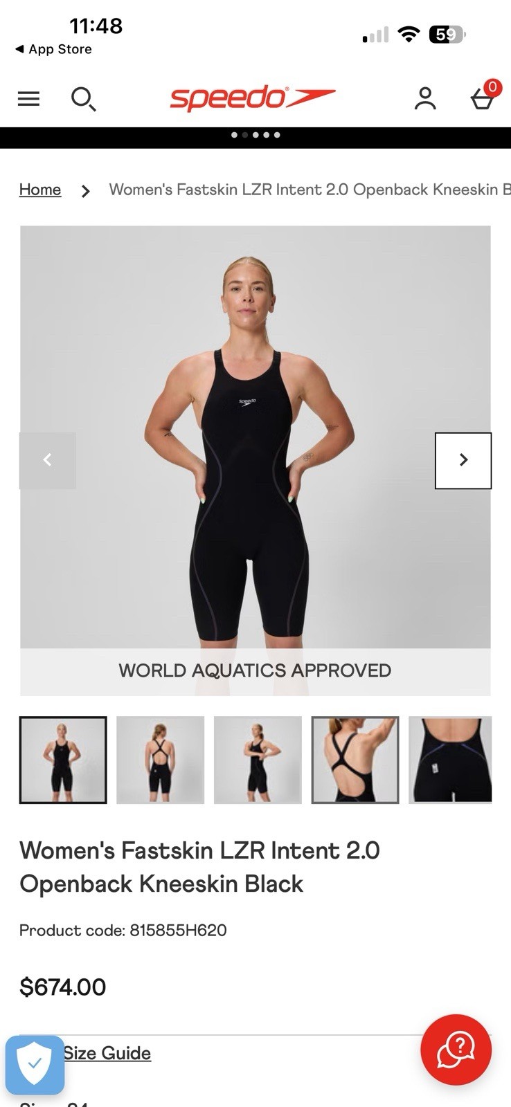 Fastskin LZR Pure Intent 2.0 Open Back sz 24