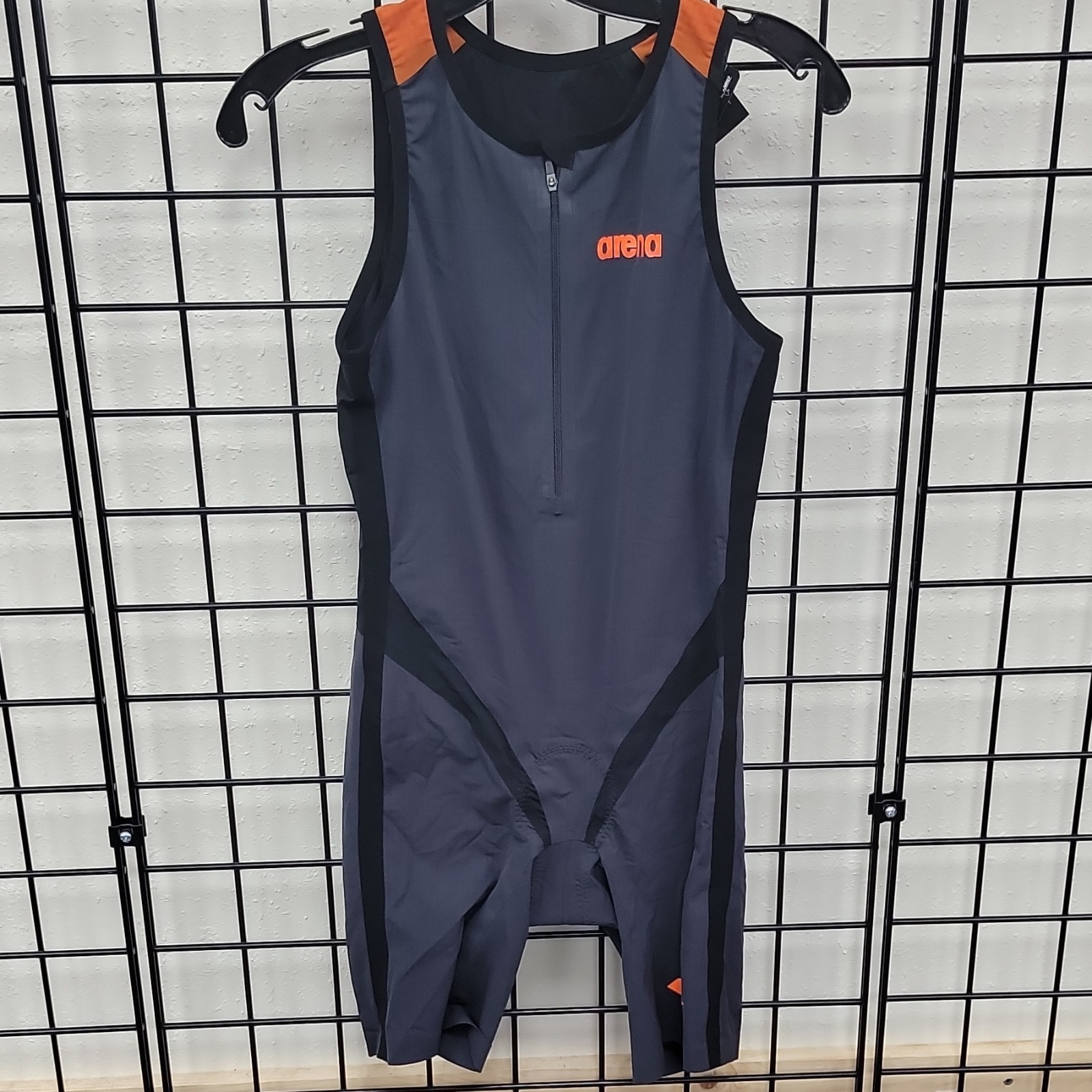 Arena Women’s Zipped Trisuit Competitive Swimwear Dark Grey Black Orange L