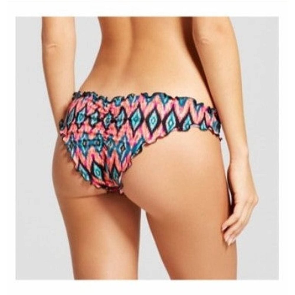 Shade & Shore Women’s Wave Ruffle Cheeky Bikini Bottom,– Ikat, Pink