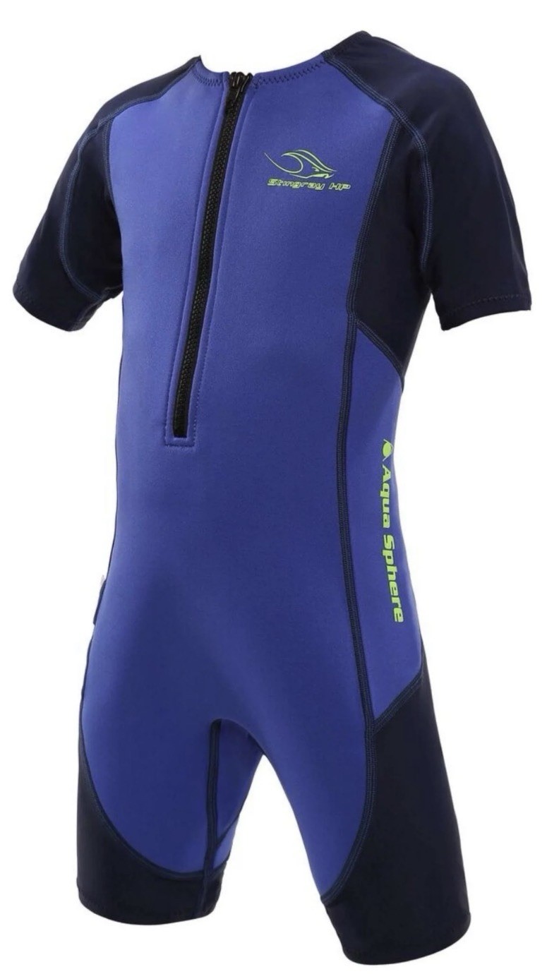 Michael Phelps Stingray HP hybrid Neoprene Wetsuit Blue Sleeved Swimsuit sz 8