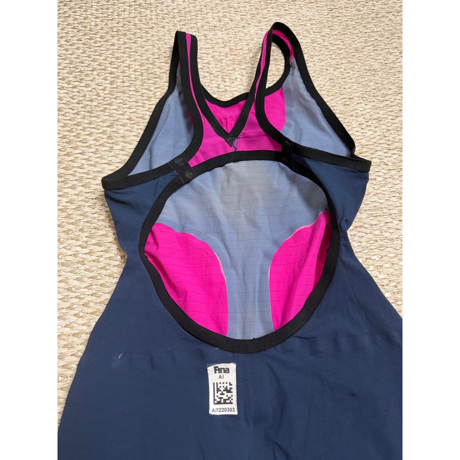 Arena Powerskin Carbon Open Back Kneeskin Racing Swimsuit Pink Navy Size 26