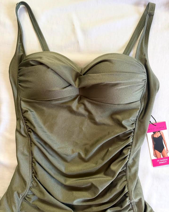 Betsey Johnson sage green Bandeau Swimsuit bathing suit 1PC swim S small NWT NEW