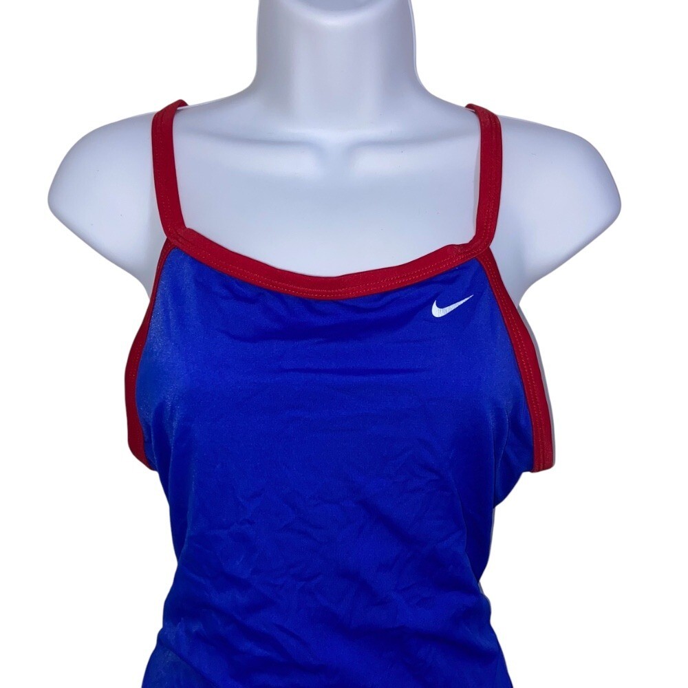 Nike Swimsuit One Piece Criss Cross Back Athletic Training Blue Red Size 12