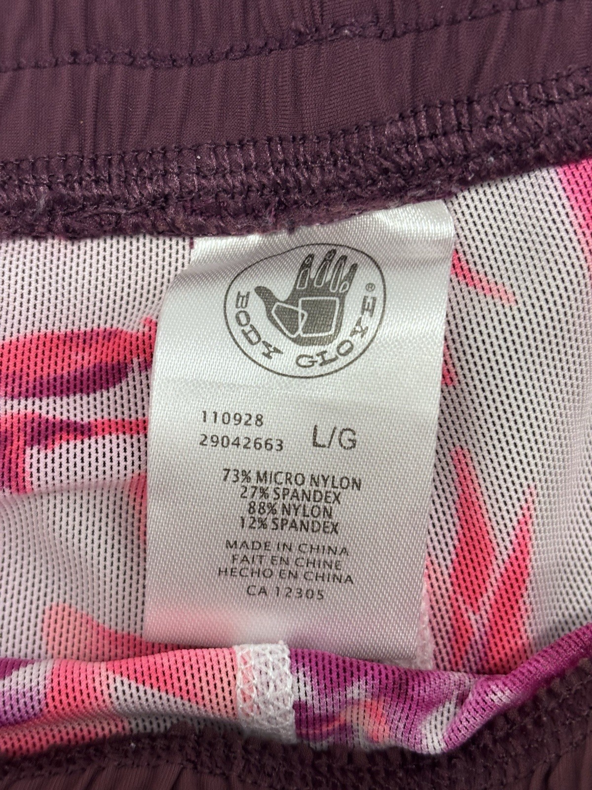 Women’s 2-in-1 Running Shorts Floral Liner Plum Burgundy Size Large Activewear