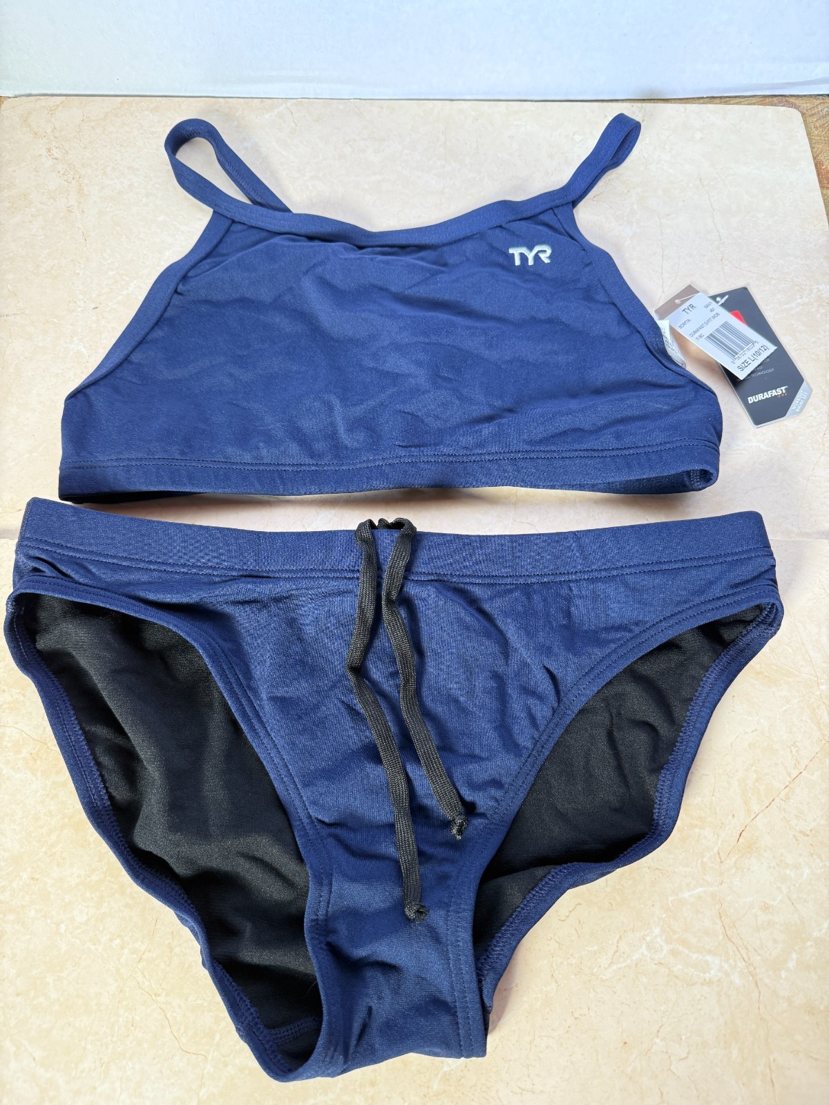 TYR Women’s Durafast One Solid Diamondfit Workout Bikini – size L 10/12 navy