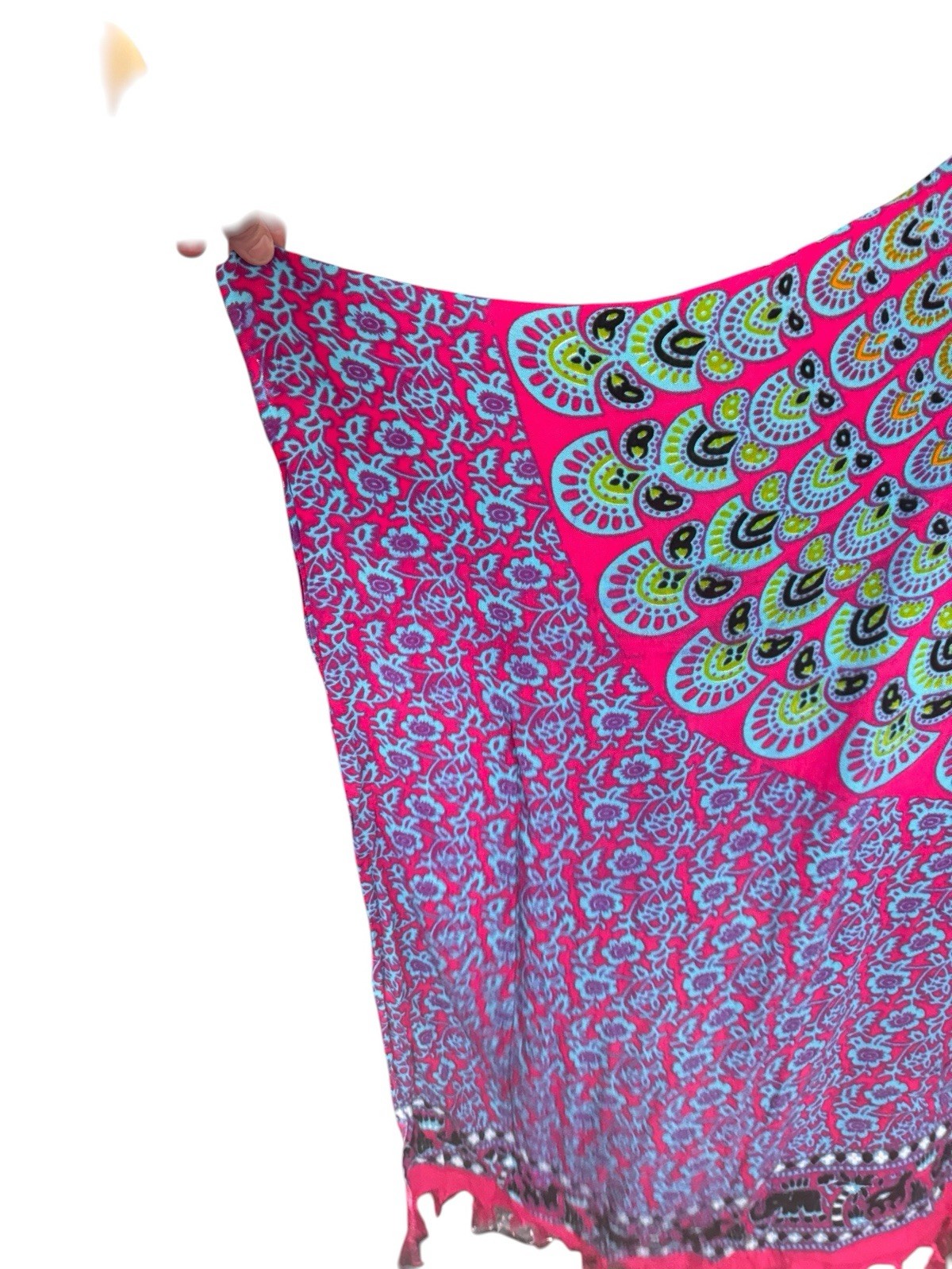 Bohemian Fringe Poncho One Size Colorful pattered Festival Shawl Wrap Women’s