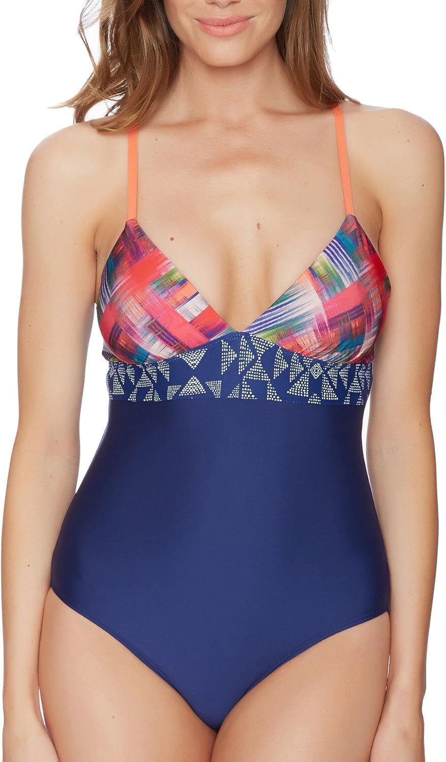 Splendid Ladies Plaid Patch Removable Swimsuit One Piece, EU 36