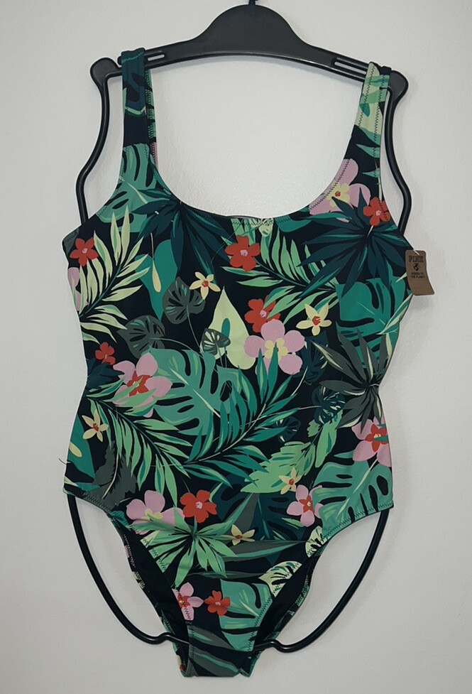 Victoria’s Secret Pink Tropical Floral Scoop Neck One Piece Swimsuit Black XL