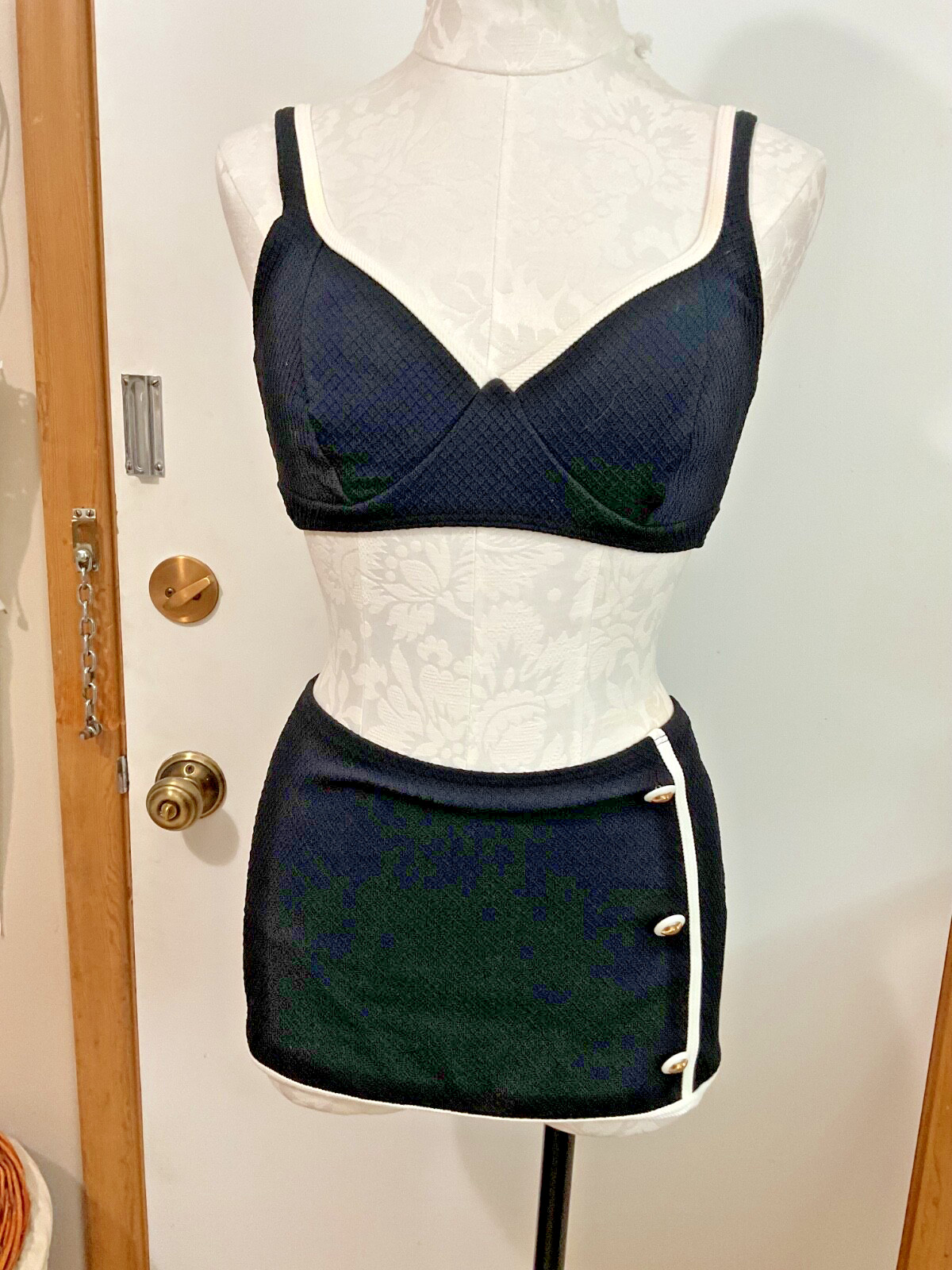 Retro look Victorias Secret Black with Stripe button detail