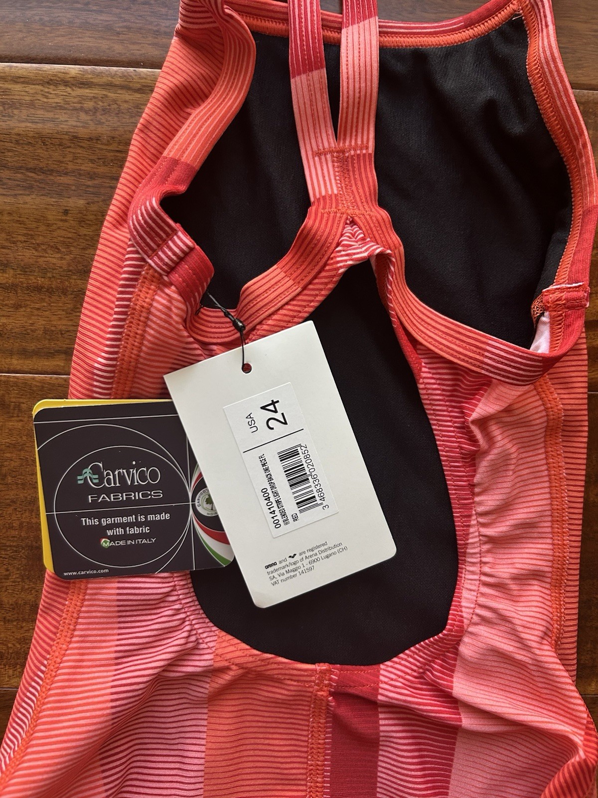 Arena Women Blended Strip Swim Suit , Arena Training Suit, Size 24 Color Red