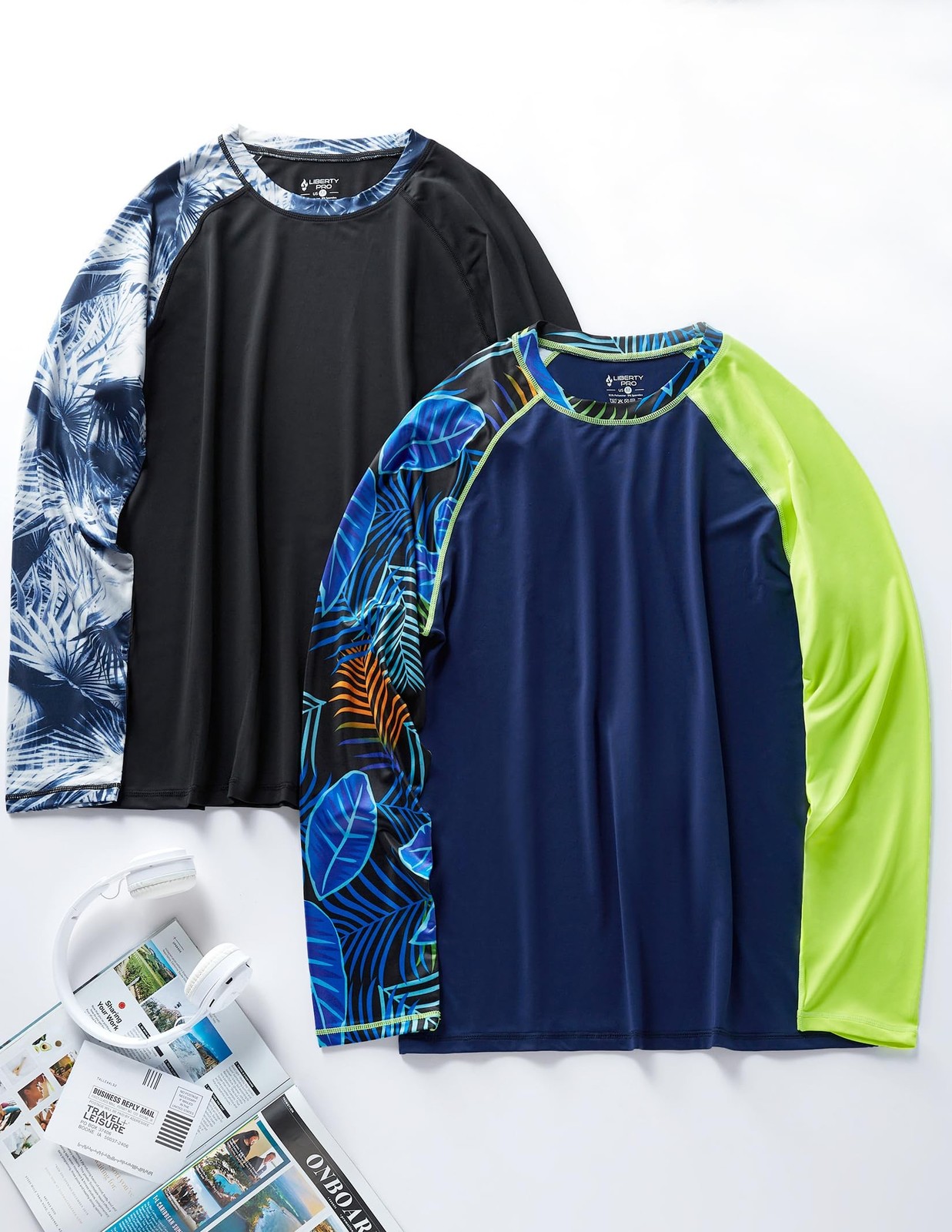 2 Pack Men’s Sun Protection Long Sleeve Swim Shirts UPF 50+ Loose Fit Rash Gu…