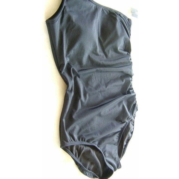 Laundry by Shelli Segal Black Gold One Shoulder Ruched Swim Suit Size S!!!