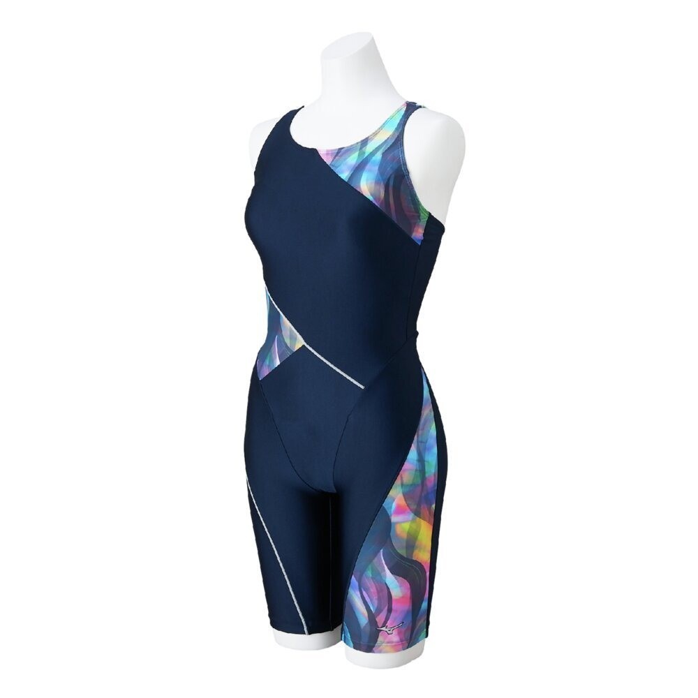 Mizuno Women’s Swim Fitness All-in-One Swimsuit Back Strap Color Cocktail NV/BK