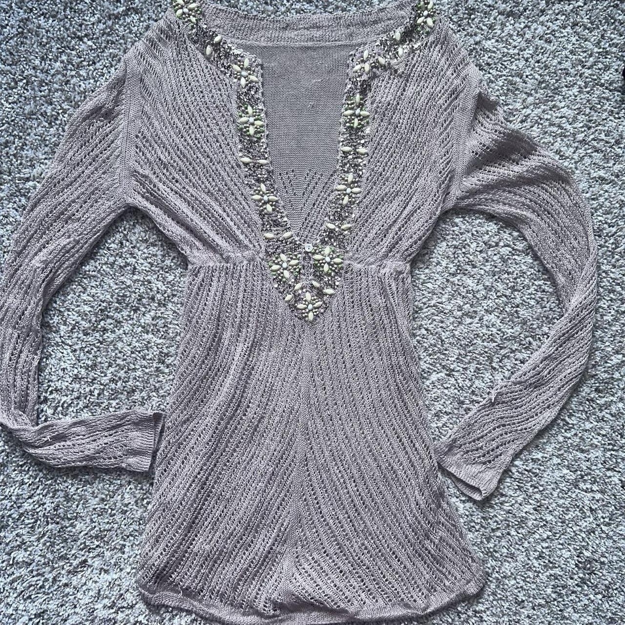 Victoria’s Secret Women’s Knit Beach Cover-Up, Embellished Neckline, long sleeve