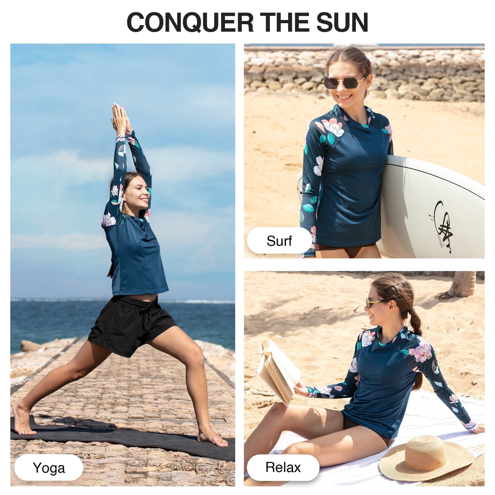 Kanu Surf Women’s Keri Long-Sleeve UPF 50+ Rashguard X-Large Darren Navy