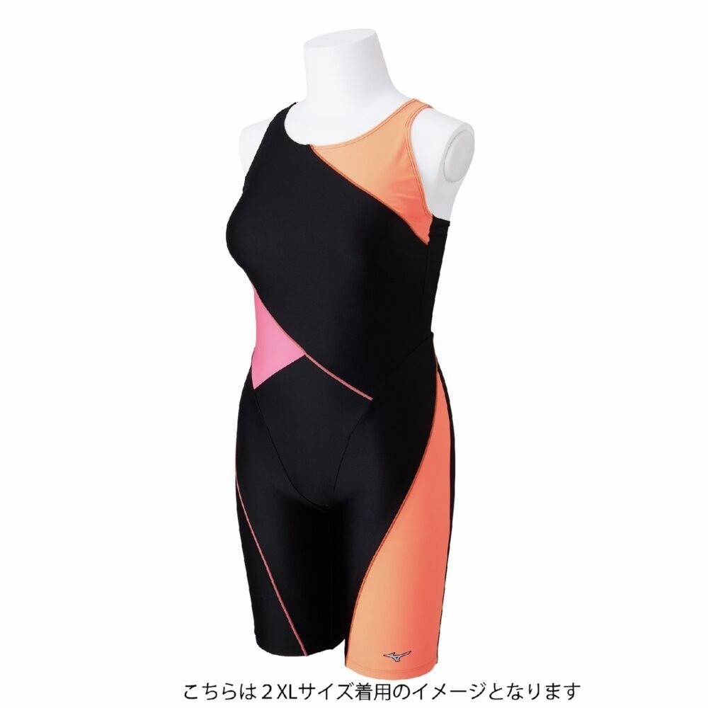 Mizuno Women’s Swim Fitness All-in-One Swimsuit Two-Tone Design Black/Orange