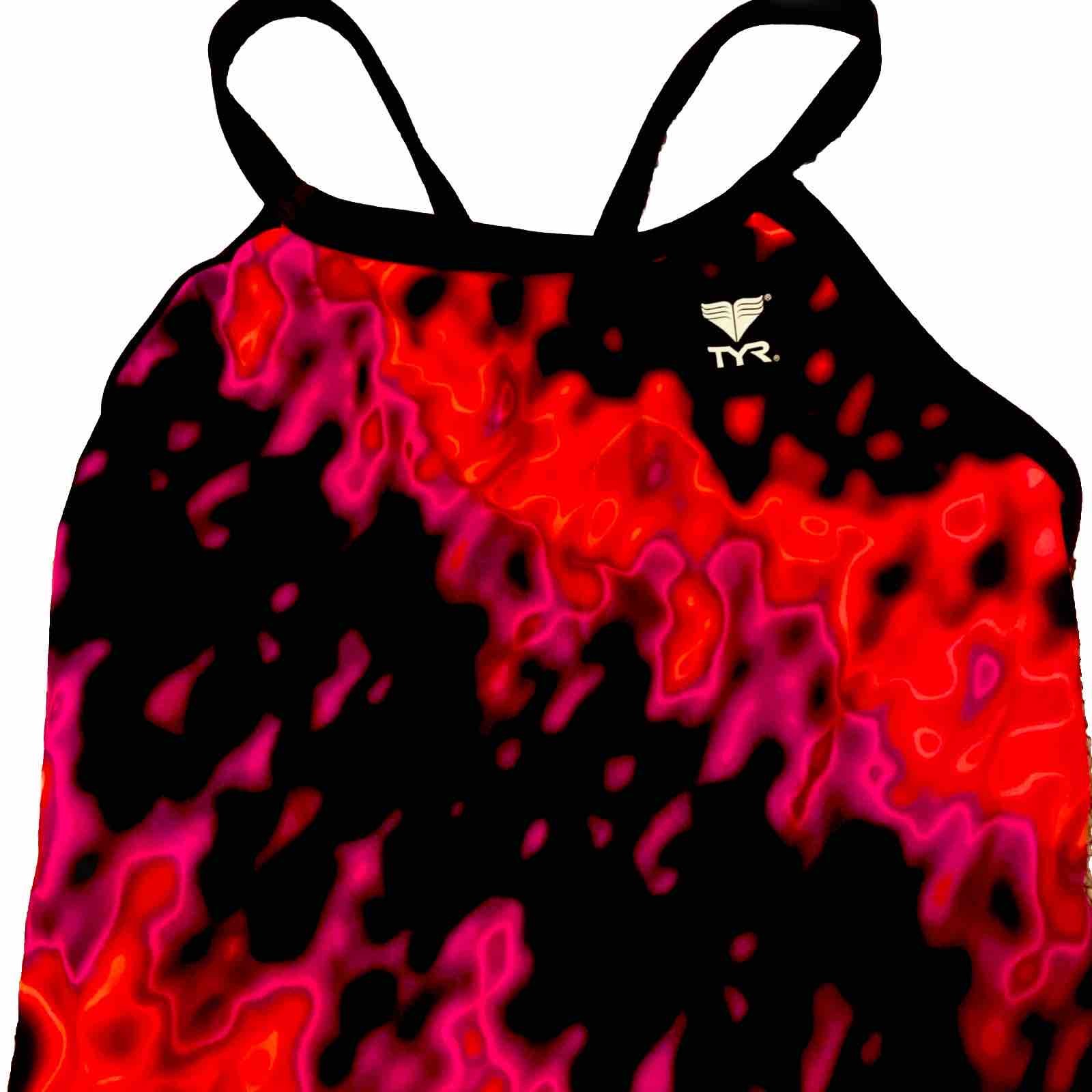 TYR Women’s One-Piece Swimsuit Size 34 Red Pink Athletic High Cut Diamondfit EUC