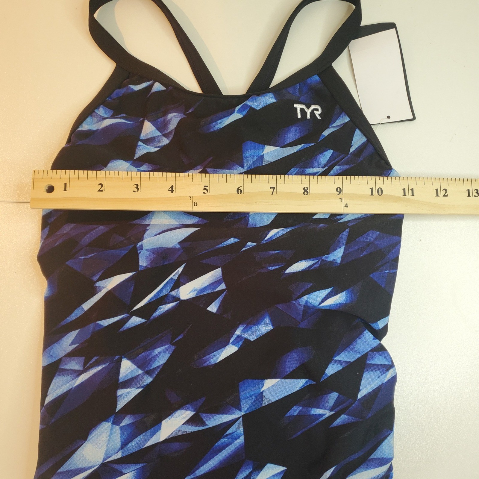 TYR Durafast Elite Diamondfit One Piece Swimsuit Blue Black Geometric Size 30 S