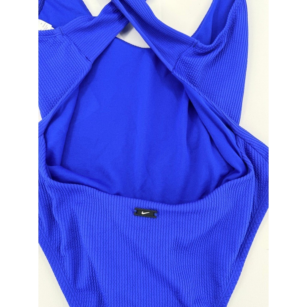 Nike Ribbed Cross Back One Piece Swimsuit Blue XL NWOT