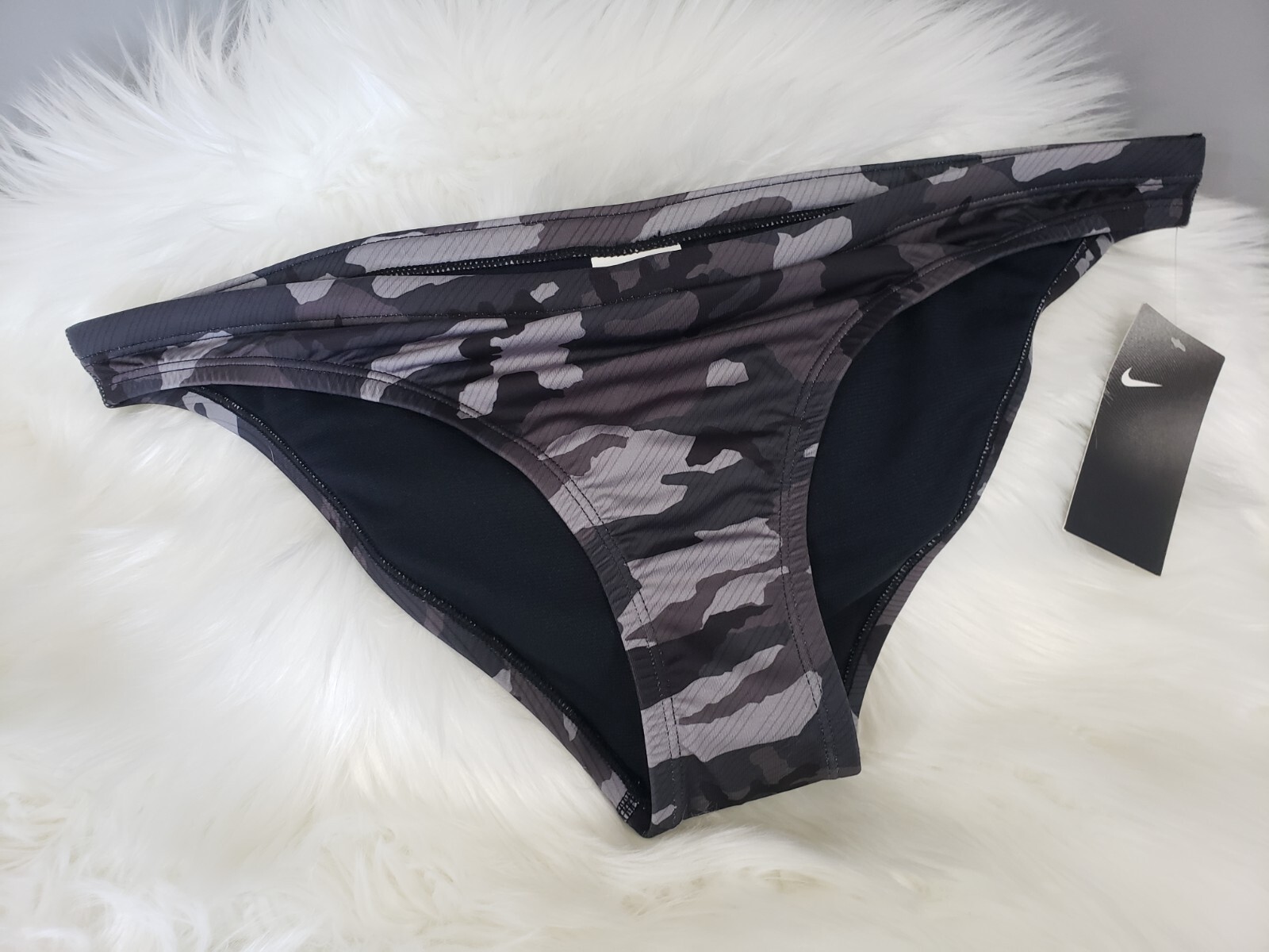 Nike Swim Women’s Camo Bikini Bottom Black Gray XL bathing suit