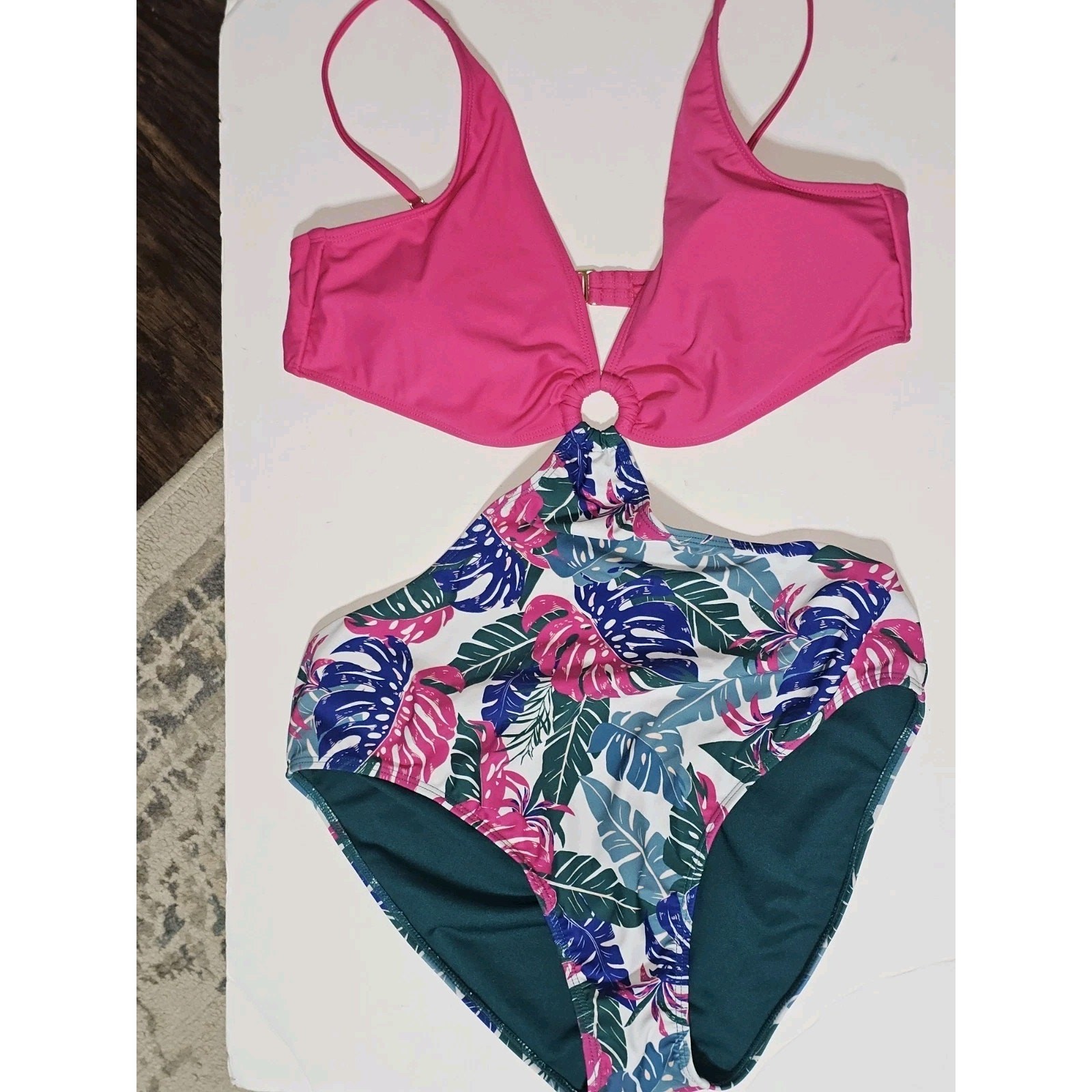 Decree One Piece Tropical Rich Colors Print Split Swimsuit size XXL