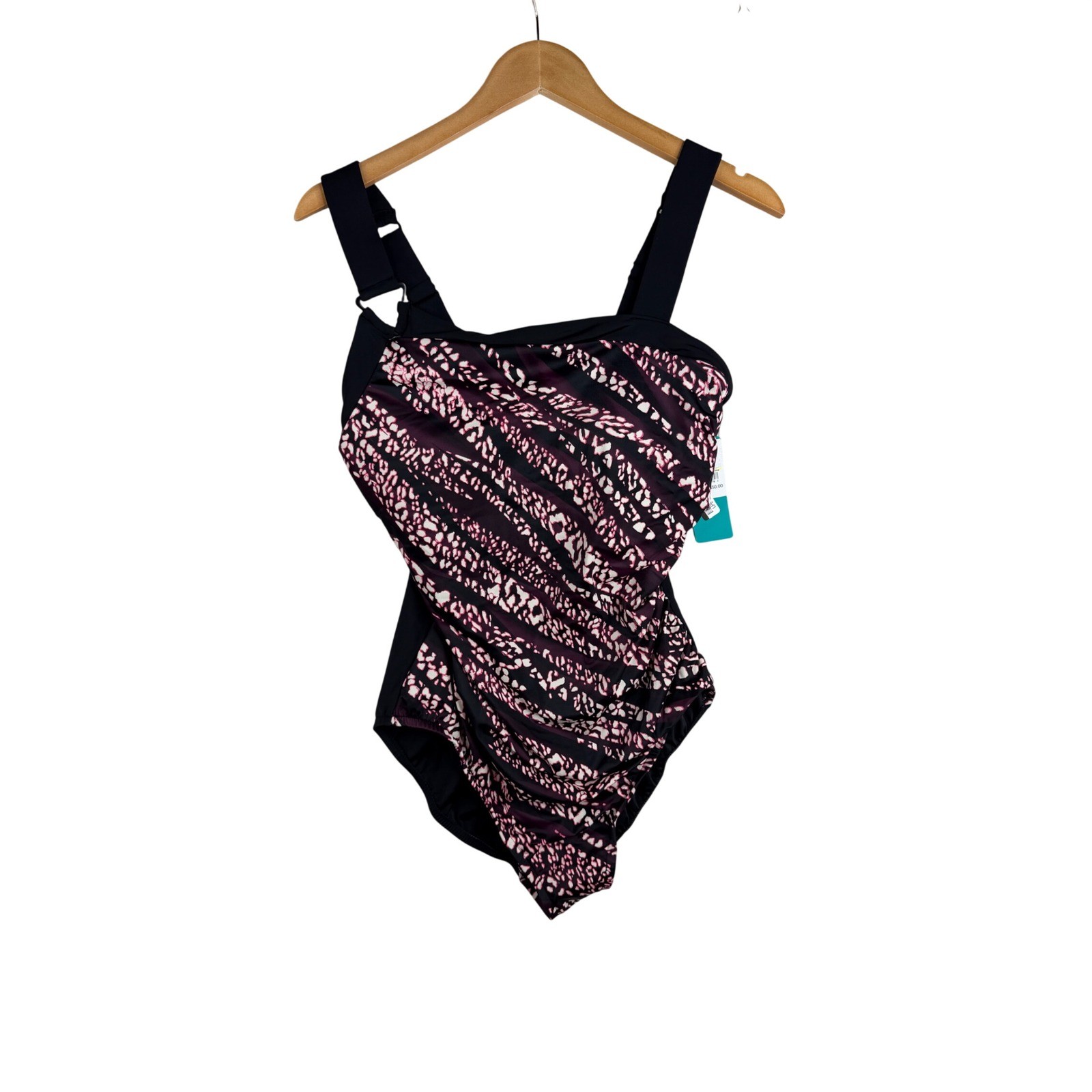 New Aqua Green Women’s UPF 50 Asymmetrical Shoulder One Piece Swimsuit XL Black