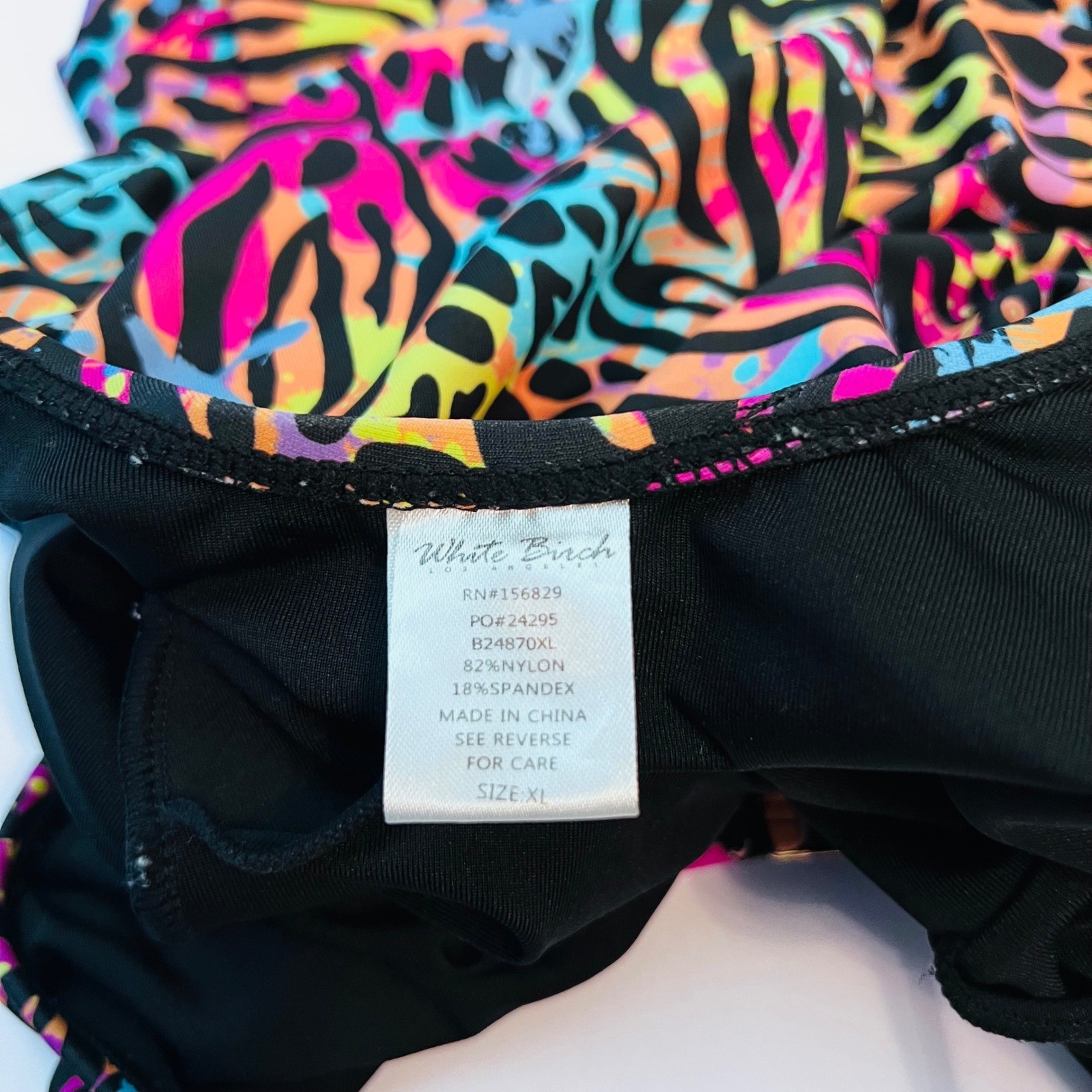 White Birch XL Neon Animal Print One Piece Swimsuit Strappy Back