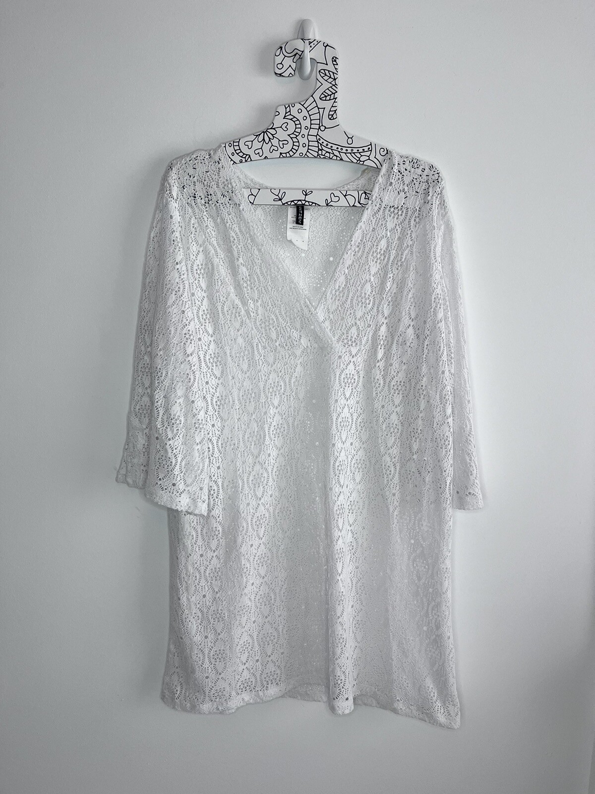 Jantzen Swimsuit Cover Up Womens White Lace Crochet Stretch Waist V Neck Large