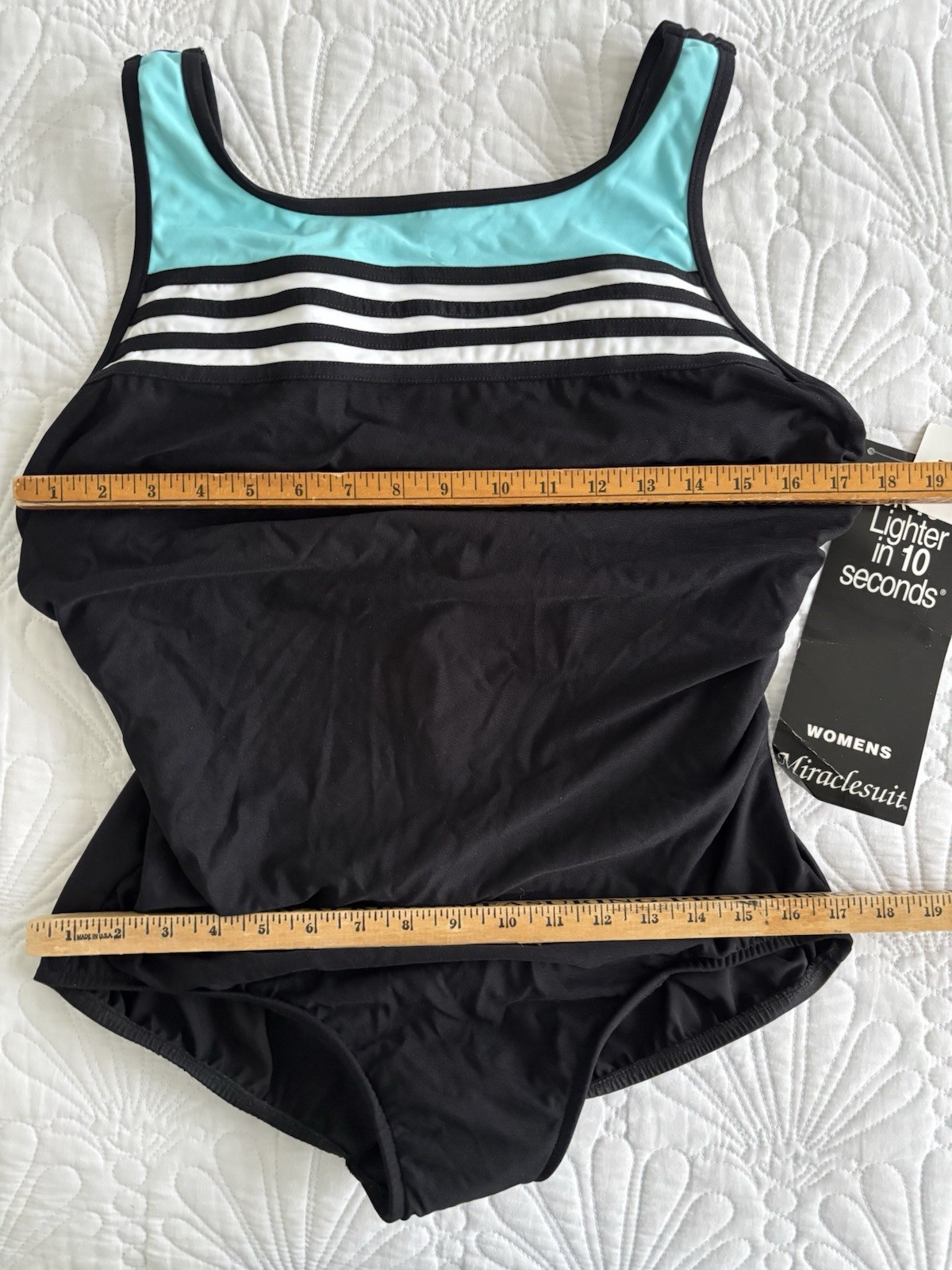 NEW!Women’s 18W MIRACLESUIT Bathing Suit by Swim Shaper Black/Aqua/White Has Tag