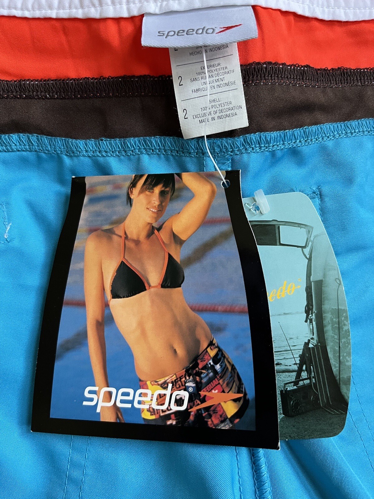 Speedo Women’s Board Swim Shorts Sz 2 Blue Orange Blocket USA 2004 Dive Team