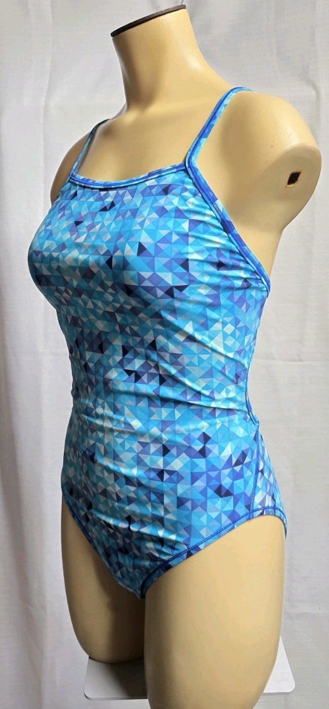 Speedo Womens Flyback Cut Out One Piece Swimsuit Blue Optic Colorway Size 8 34