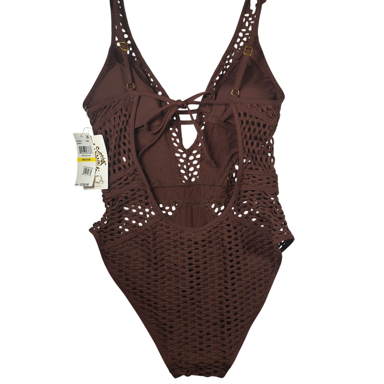 BECCA Rebecca Virtue Show & Tell Plunge One Piece Swimsuit Brown Medium NWT