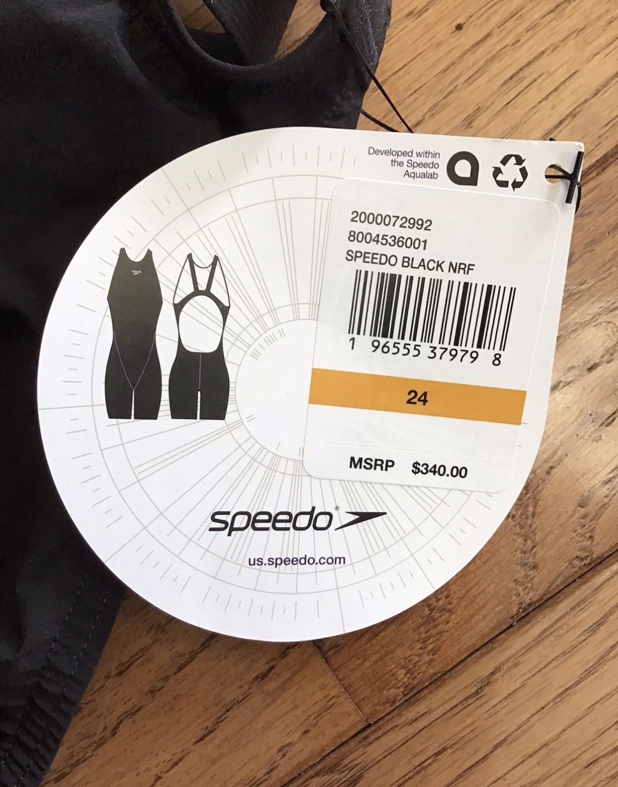 New Speedo Size 24 LZR Racer Pro 2.0 Open Back Kneeskin Swimsuit Black (C27-18)