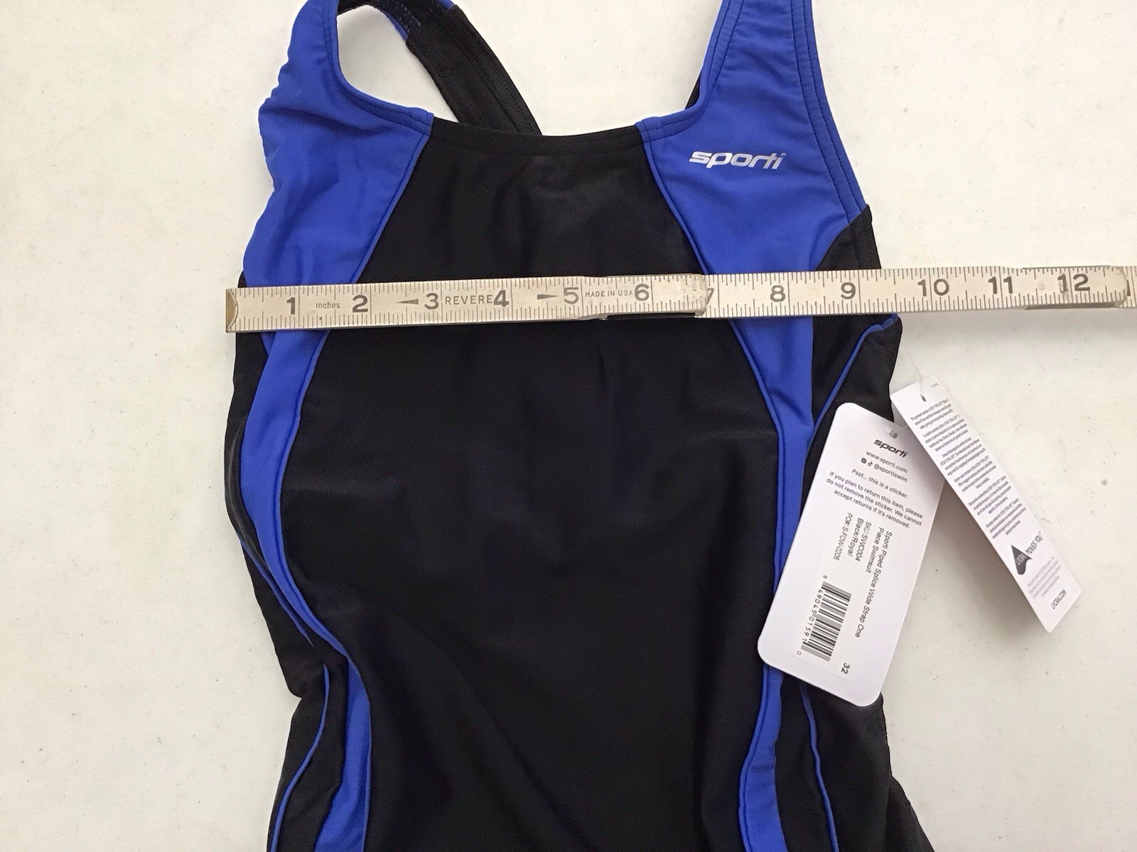 Sporti Solid Piped Wide Strap 1 Pc Swimsuit Black Lycra Xtra Life Sz 32 (C20-23)