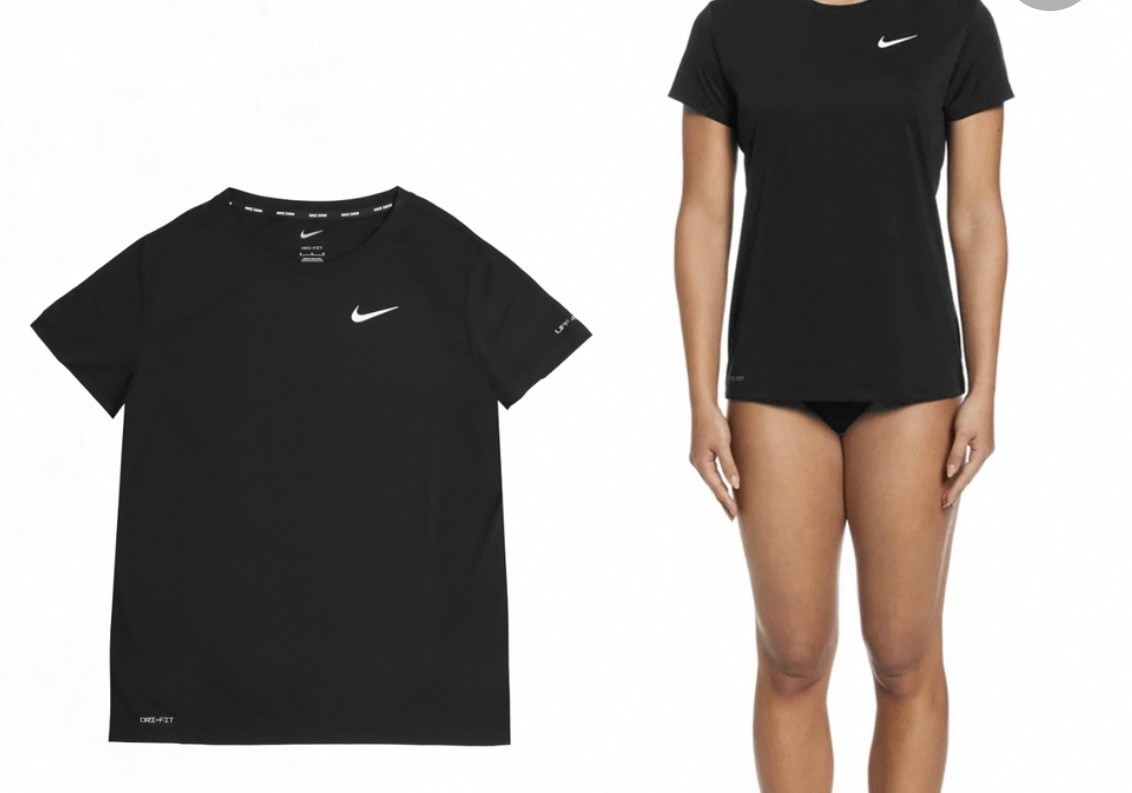 Nike Swim Shirt women’s Black Dri-Fit ShortSleeve UPF 40+ Pullover Worn Onc Sz-M