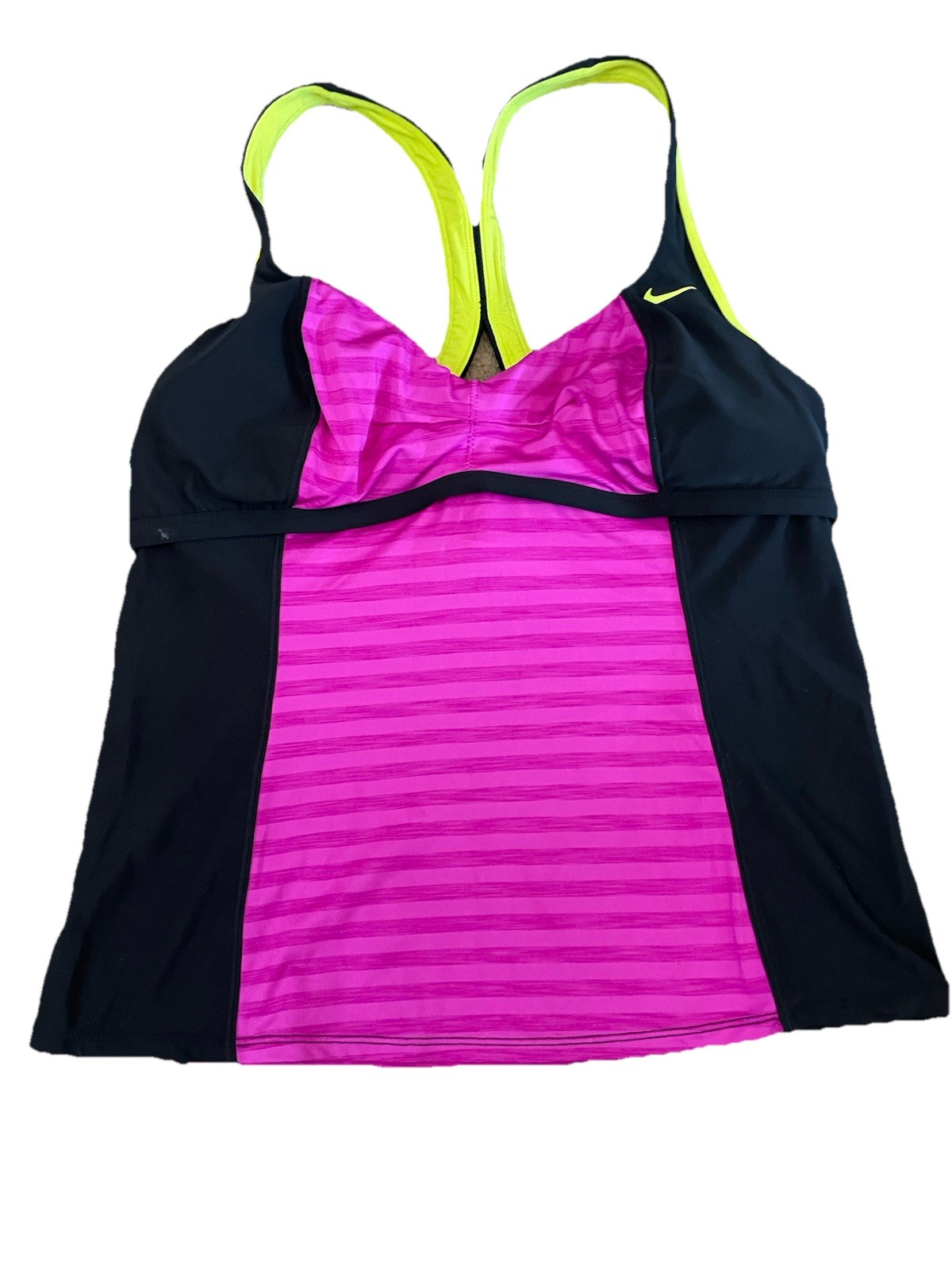 Nike Size 12 Purple Black Neon Yellow Racerback Padded Swim Tankini