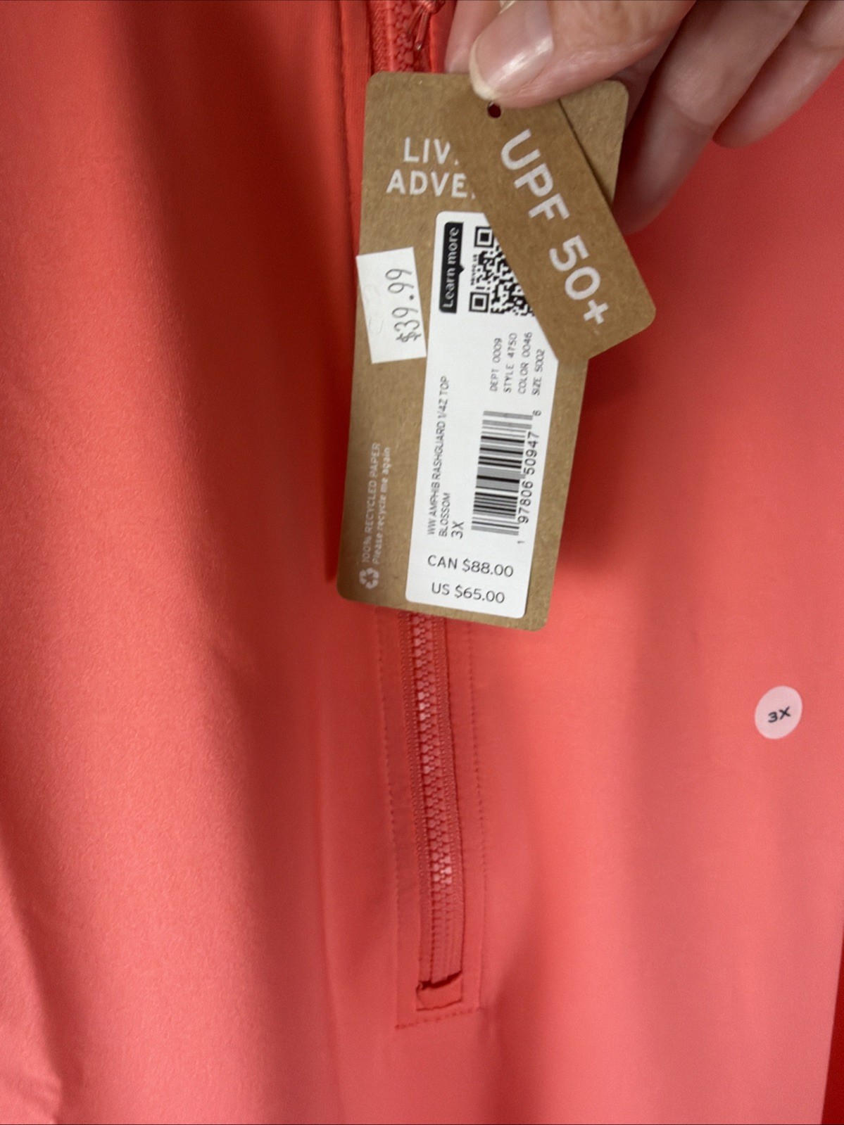 Eddie Bauer Long Sleeve Amphib Rashguard 1/4 Zip Top Orange Sz 3XL
