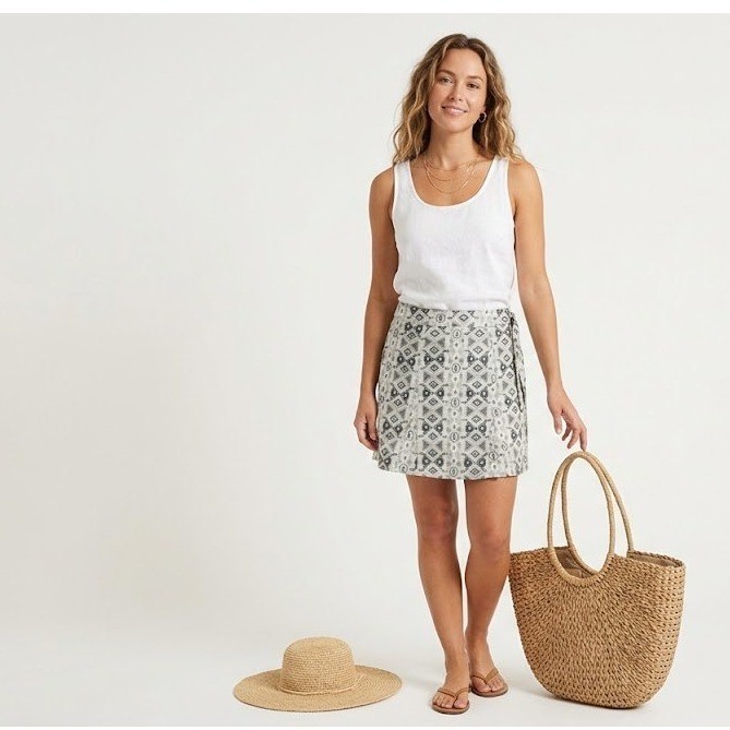 RipSkirt Hawaii Wrap Skirt L Grey Tribal Geometric Length 2 Travel Beach