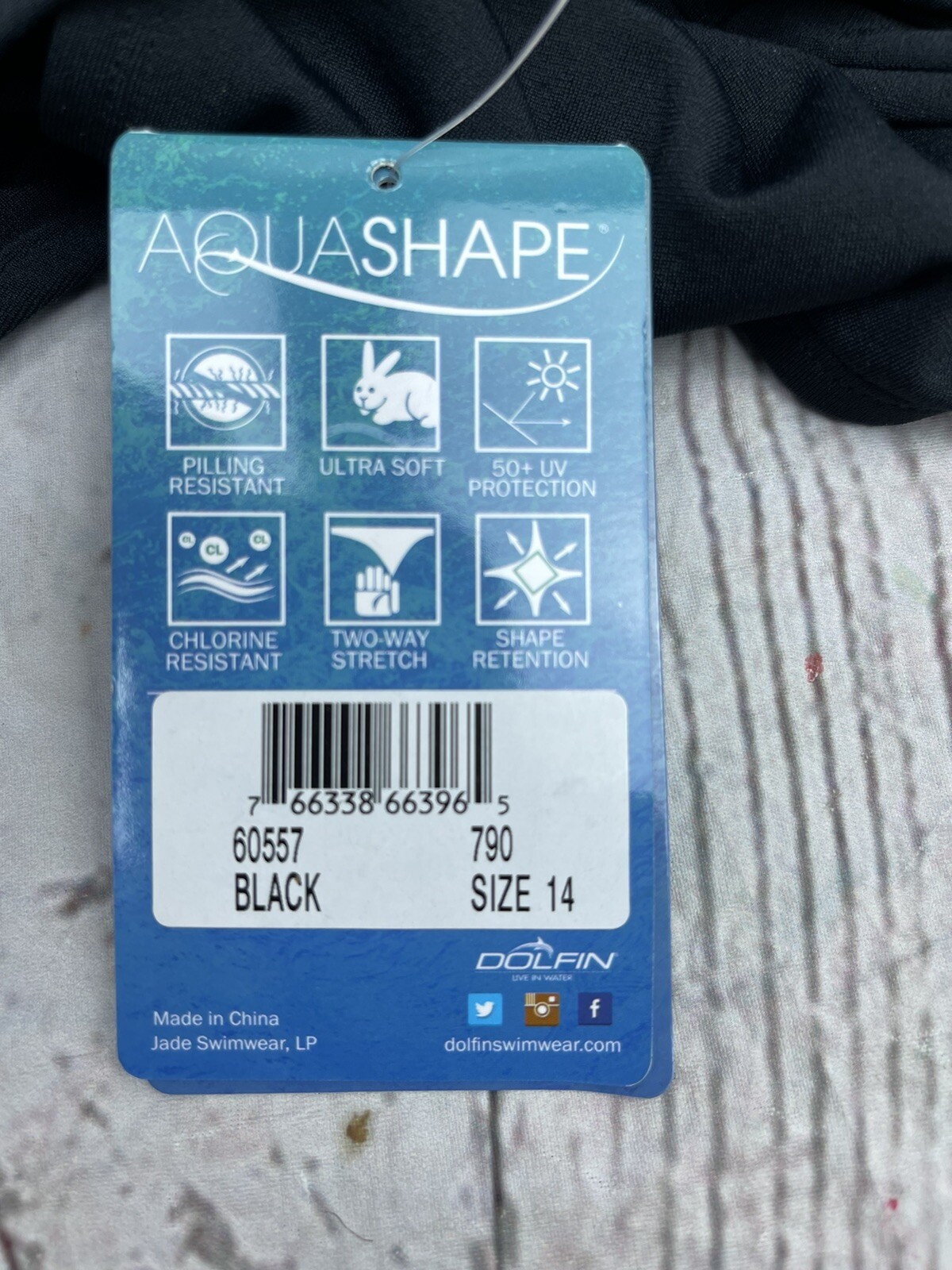 NWT Dolfin Aqua Shape Aquatard One Piece Black Swimsuit Legs Chloroban Women 6 S