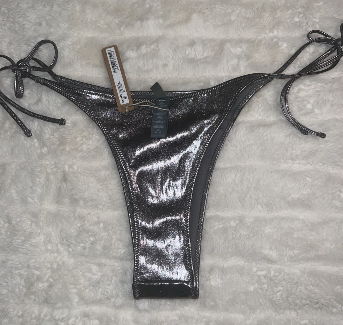SKIMS Metallic Swim Tie Bikini Bottom Carbon XL