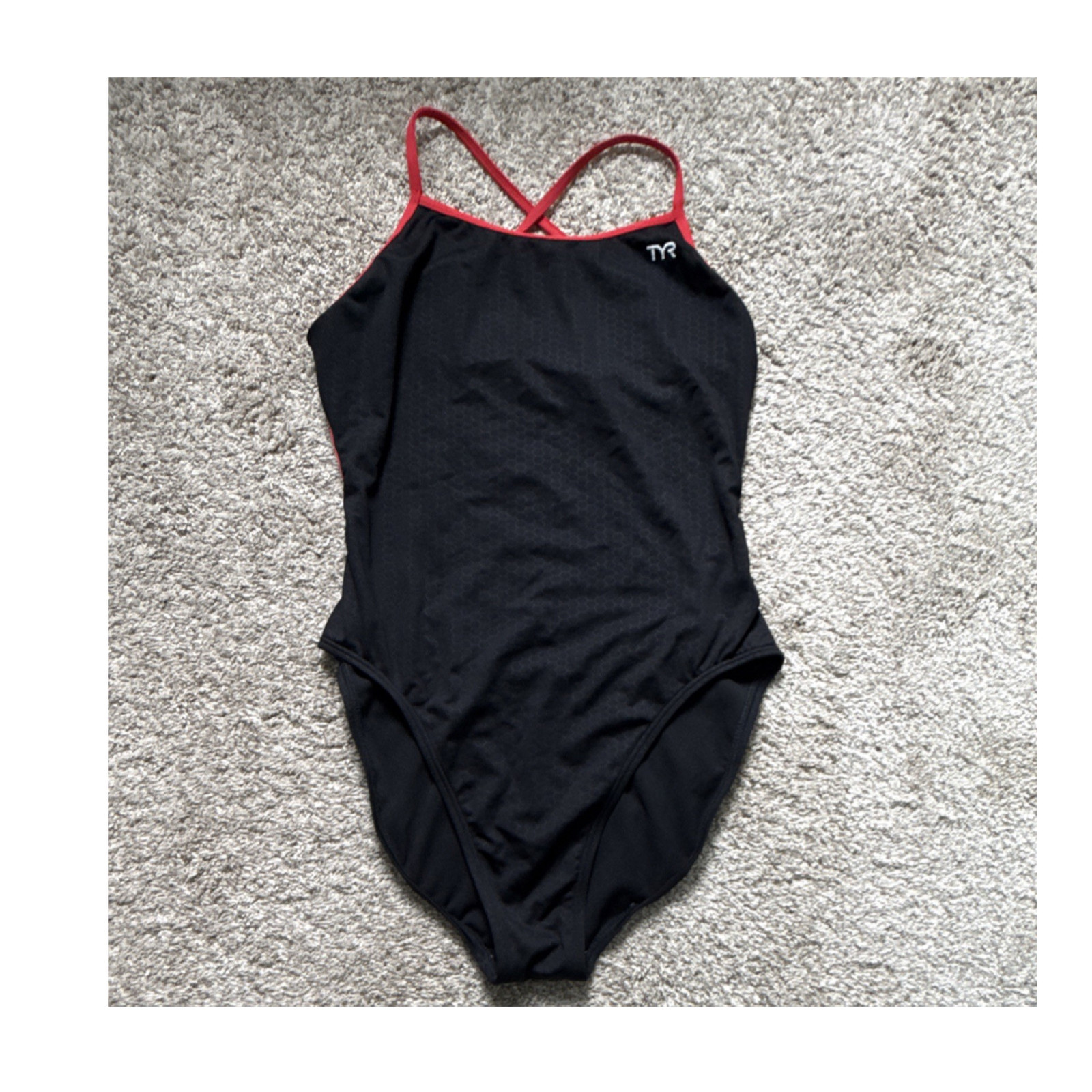 TYR Competitive Swimwear One Piece Black with Red Trim Swimming