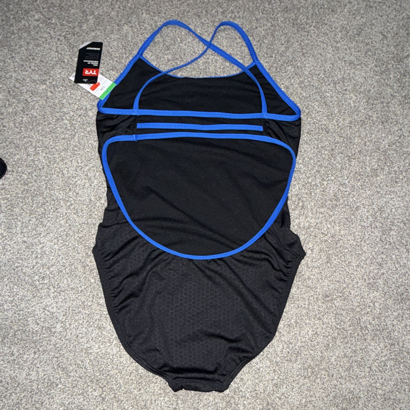 TYR Durafast Elite Black/Blue Hexa Trinity Competitive One-Piece Swimsuit 36