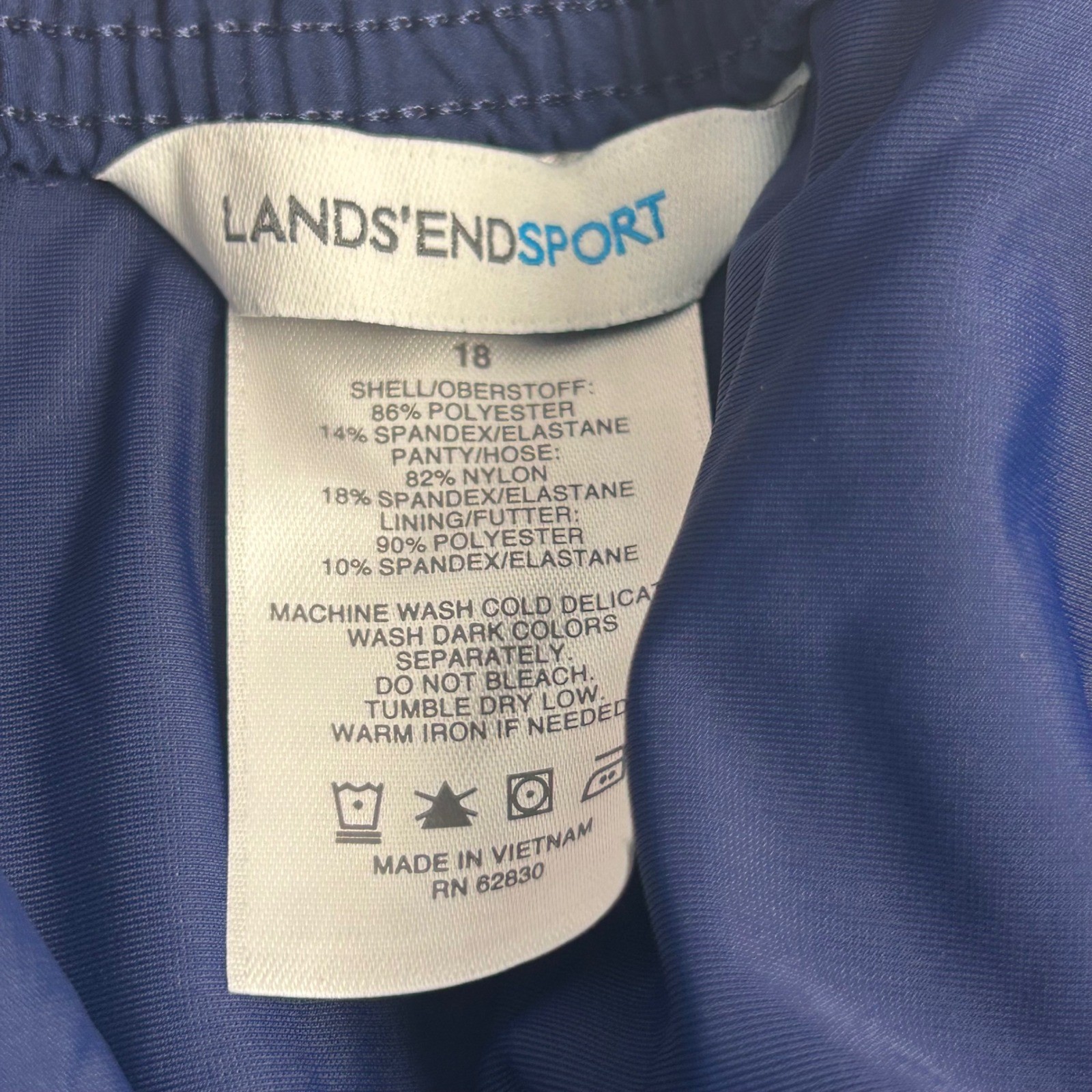 Lands’ End Sport Womens Navy Blue Board Shorts Swim Trunks Size 18 Drawstring