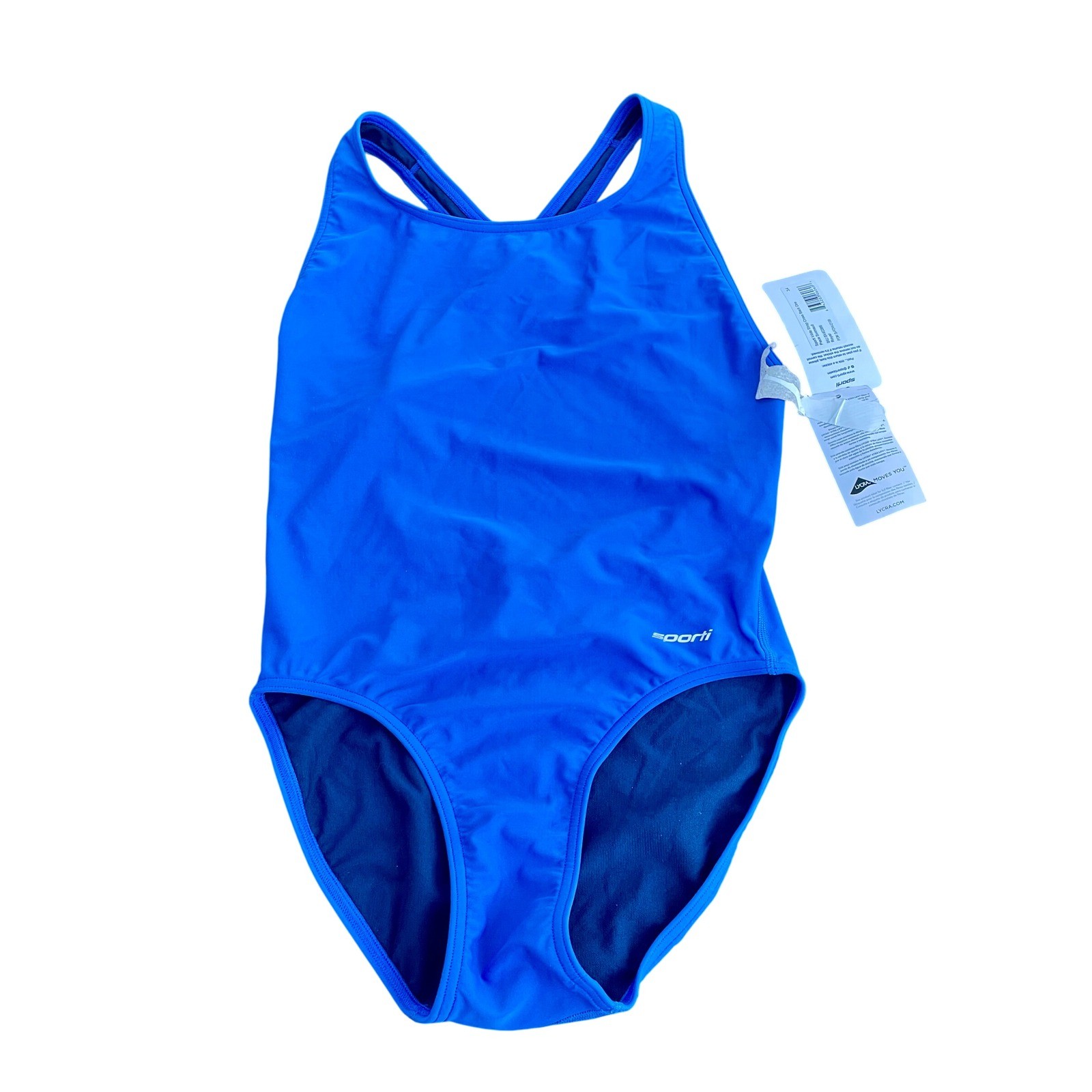 Sporti Womens Wide Strap Cross Back One Piece Swimsuit Royal Blue 34 NEW